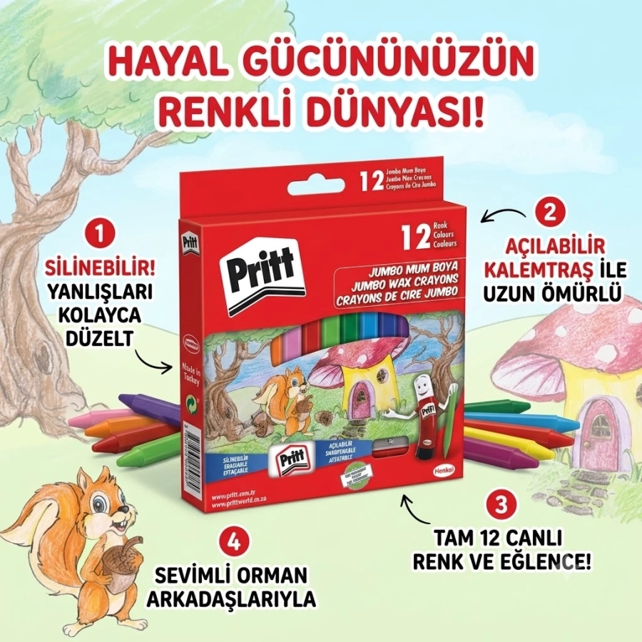 PRİTT SİLİNİR MUM PASTEL BOYA 12 RENK