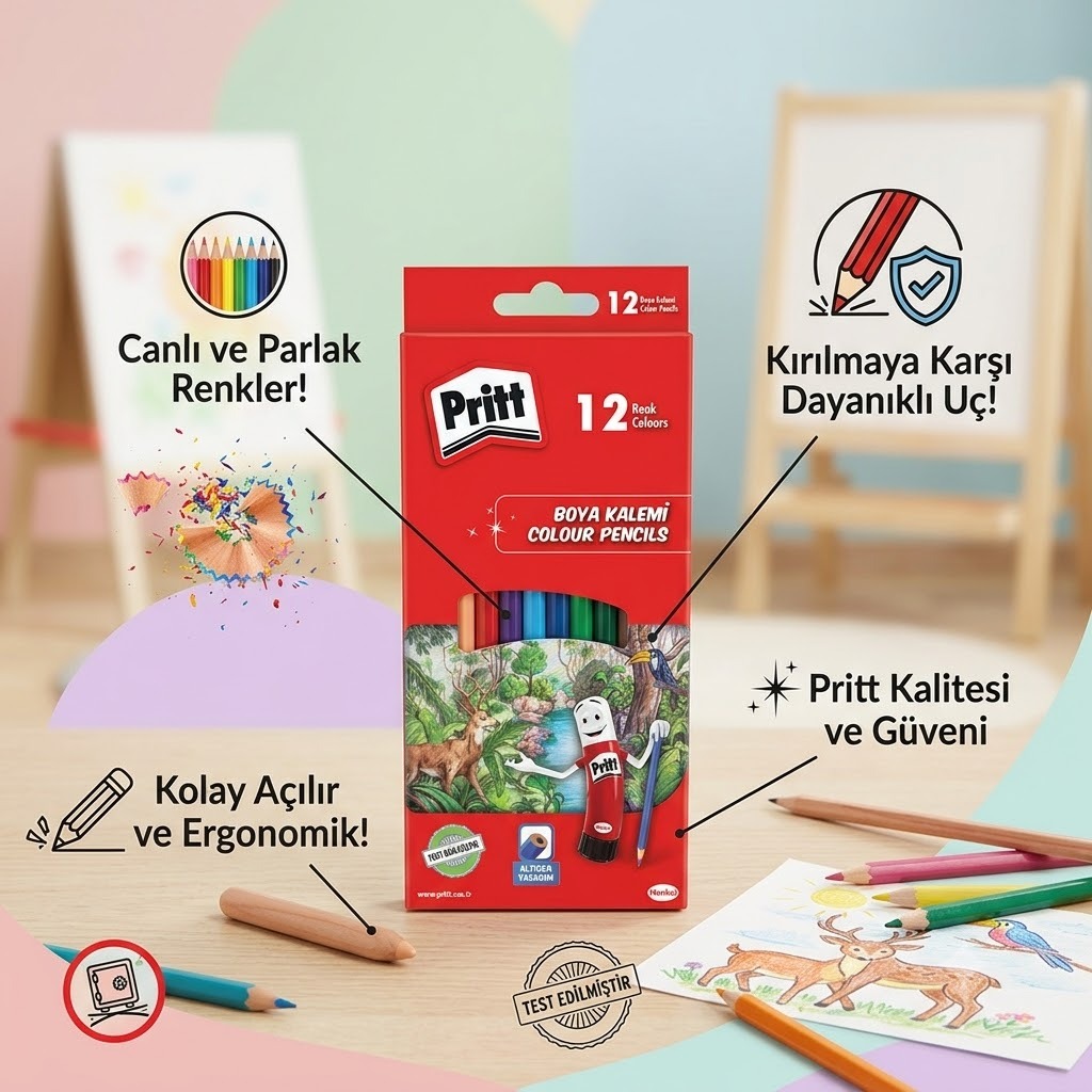 PRİTT KURUBOYA KALEMİ 12 RENK KUTU