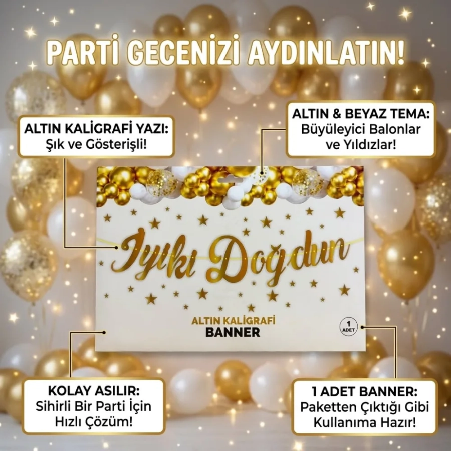 İYİKİ DOĞDUN ALTIN KALİGRAFİ BANNER