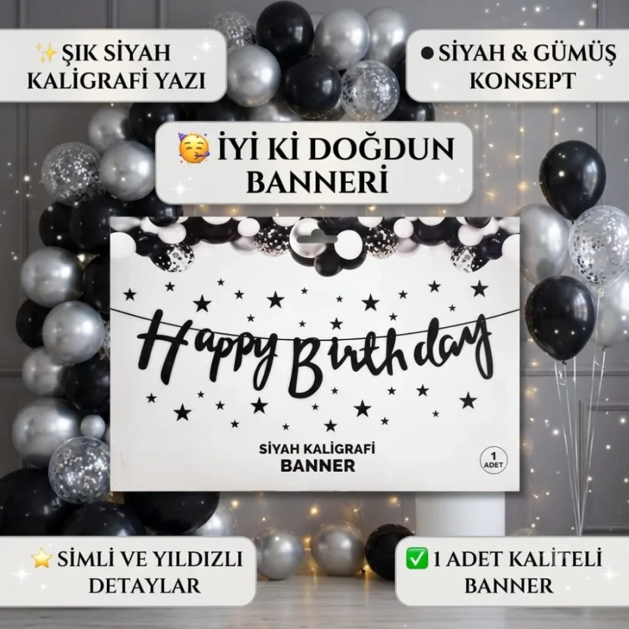 HAPPY BIRTHDAY SİYAH KALİGRAFİ BANNER