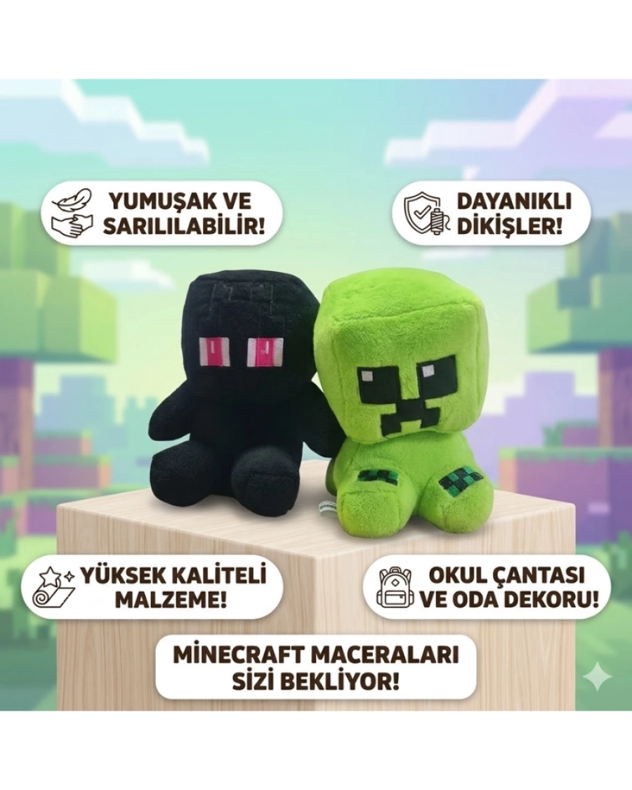 PELUŞ MINECRAFT SİYAH-YEŞİL