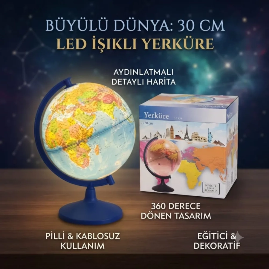 30 CM PİLLİ LED IŞIKLI YERKÜRE