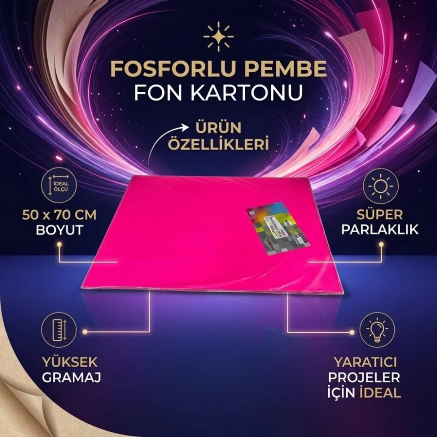 TİCON FOSFORLU FON KART. 50*70 PEMBE