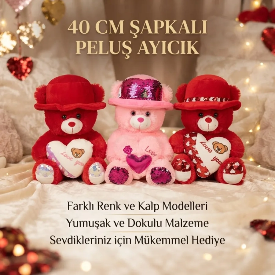 PELUŞ AYICIK ŞAPKALI 40 CM