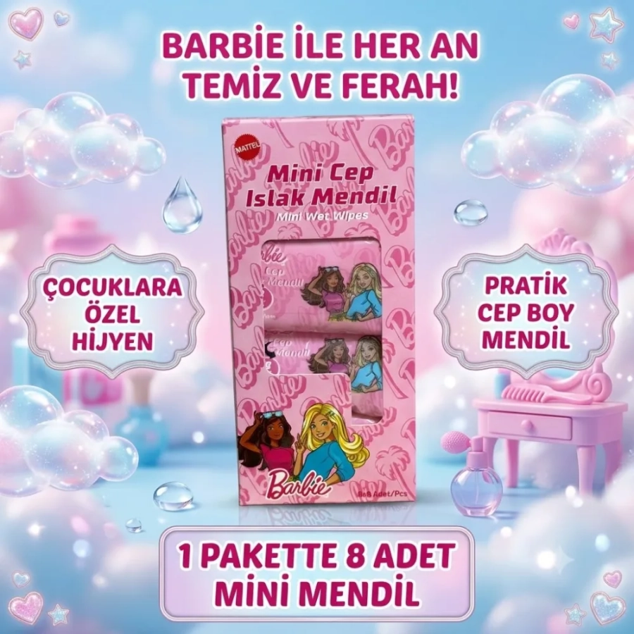 BARBİE MİNİ CEP MENDİLİ 8Lİ