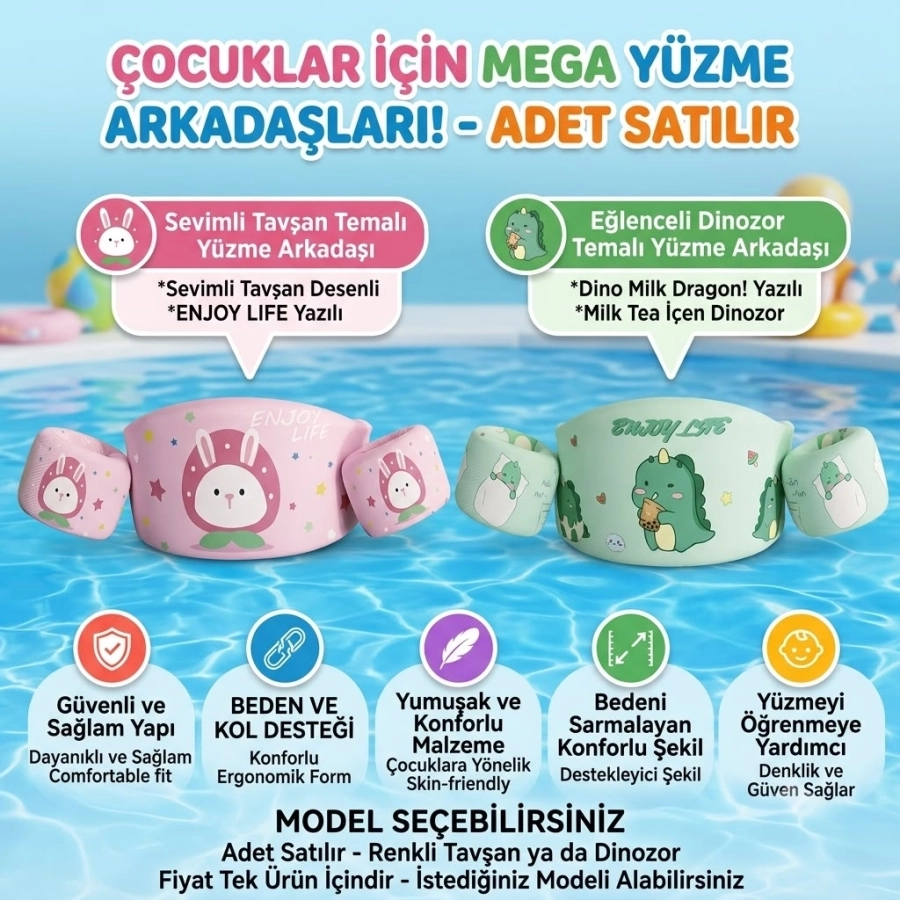 ÇOCUK YÜZME YELEĞİ KOLLUKLU PEMBE-YEŞİL