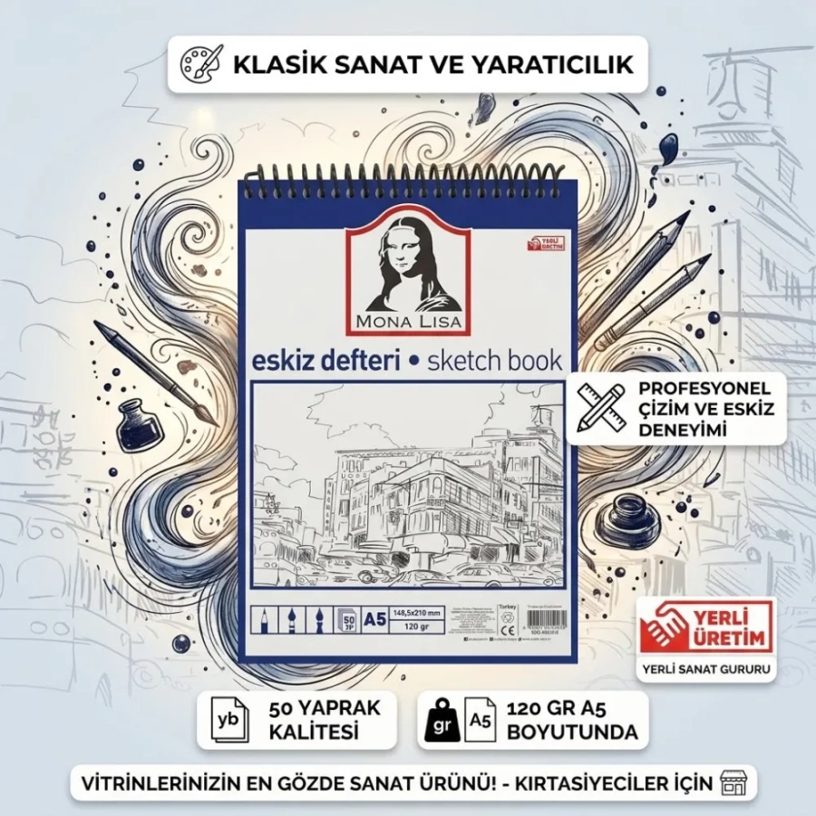 TELLİ ESKİZ DEFTERİ A5 50 YP 120G