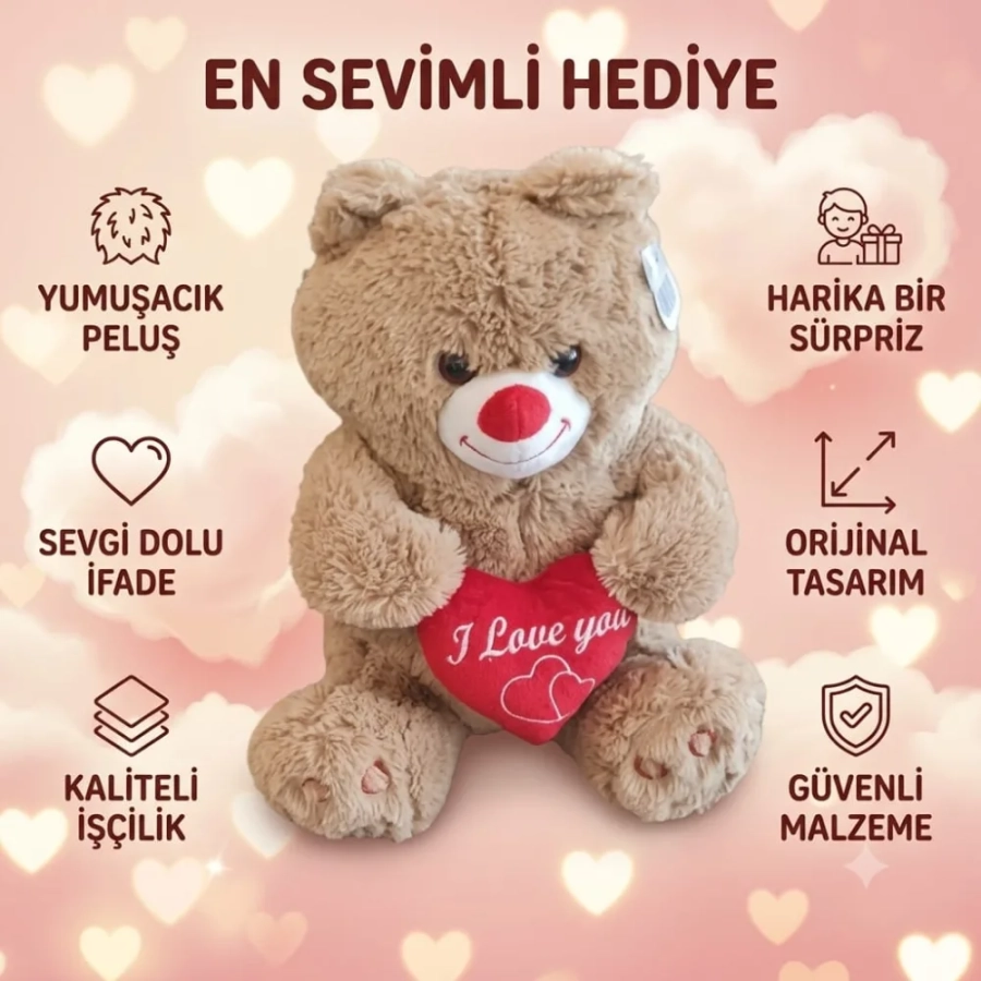 PELUŞ KALPLİ AYICIK 60 CM
