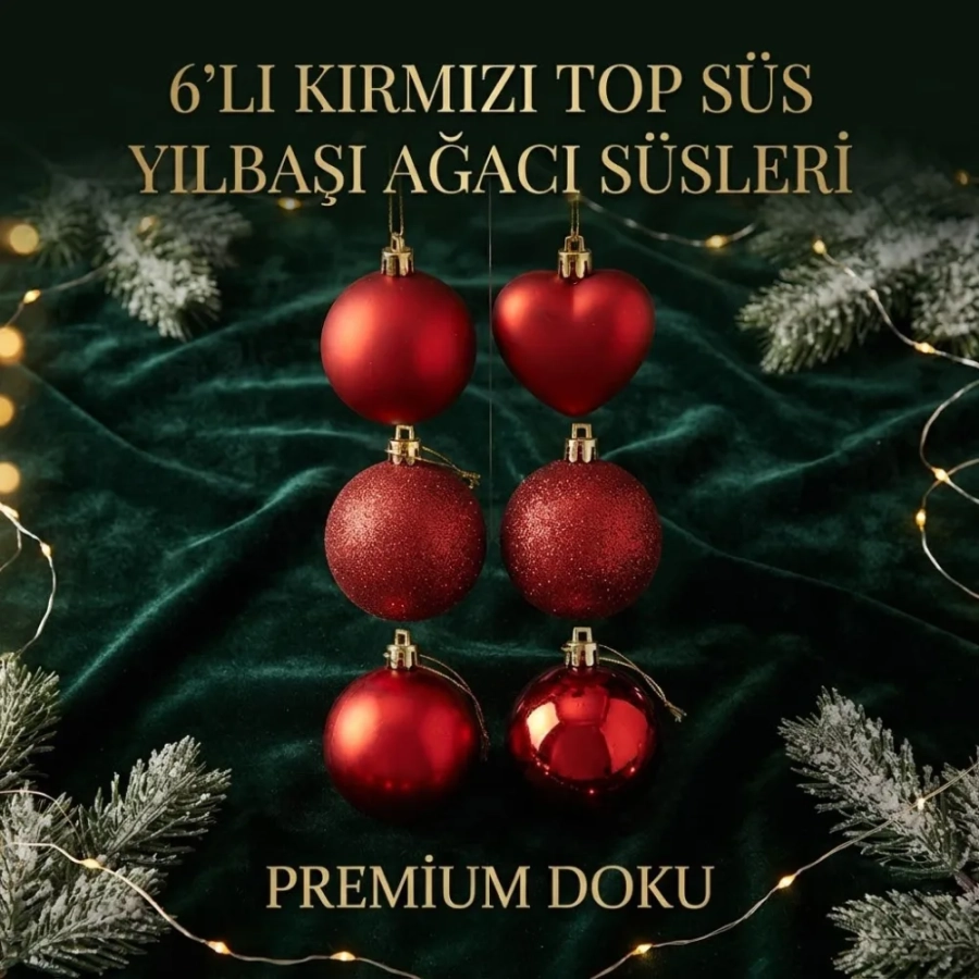 AĞAÇ SÜSÜ TOP 6LI KIRMIZI