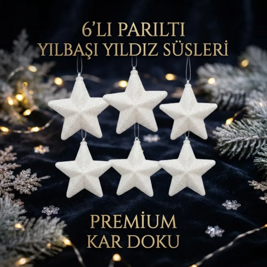 AĞAÇ SÜSÜ SEDEF YILDIZ 6LI